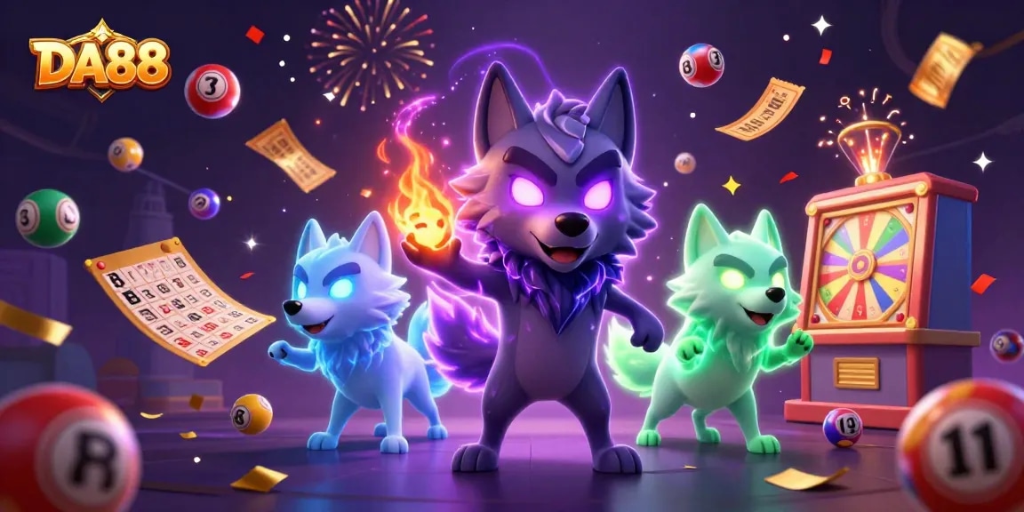 Engage with DA88 as you celebrate lottery wins amidst vibrant elements and ghostly companions.