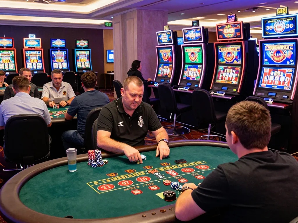 Exciting casino scene showcasing dynamic gameplay at 789 P with players engaged at tables, vibrant slots, and a high-energy atmosphere.