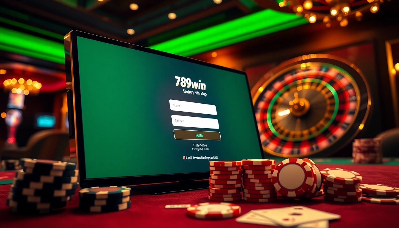 Login interface featuring the 789win đăng nhập surrounded by vibrant casino elements.