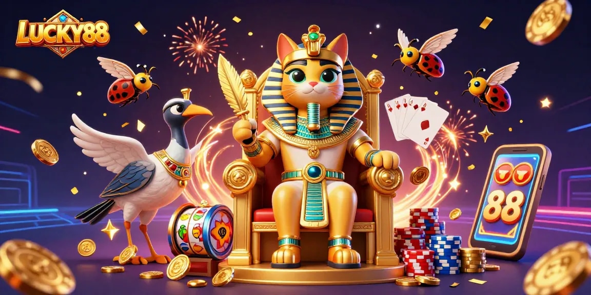Spin the LUCKY88 slot reels as colorful elements and golden treasures explode around you!