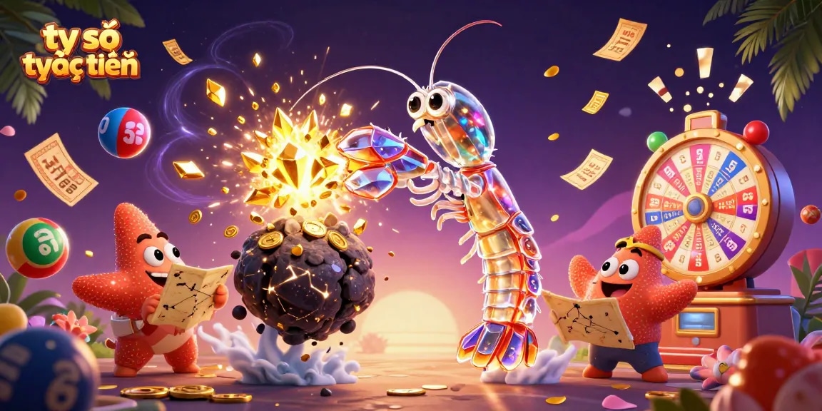 Engage with tỷ số trực tuyến in a vibrant 3D scene of a mantis shrimp and starfish amidst dynamic casino elements.
