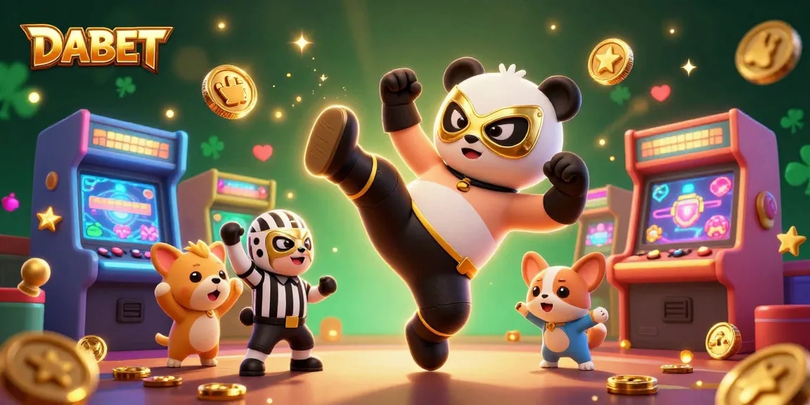 DABET's engaging online gaming experience with a vibrant panda character and animated gaming elements.