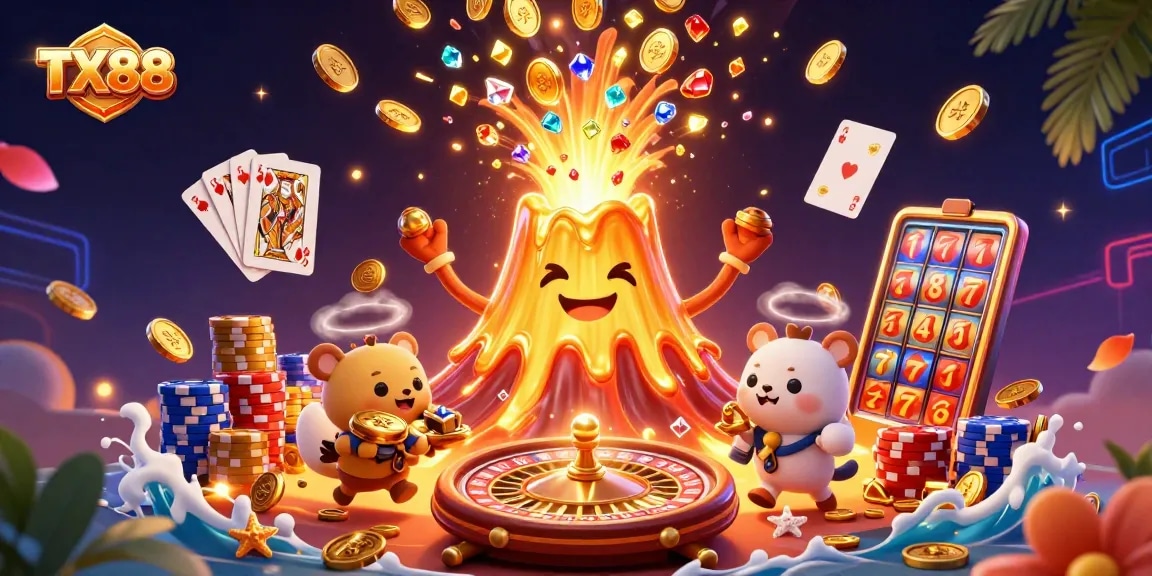 Experience thrilling moments at TX88, where golden coins and jackpots await players in a vibrant casino scene.