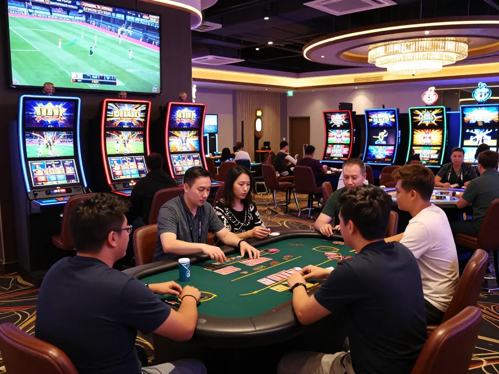 Exciting mm oo casino gaming atmosphere with diverse players engaged in live games and modern slot machines showcasing vibrant graphics.