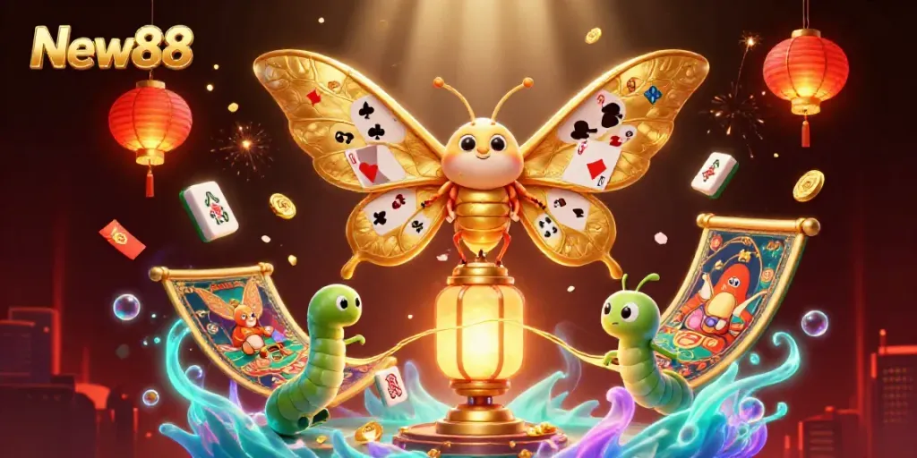 Experience the thrill of New88 with a vibrant 3D scene featuring lucky elements, perfect for casino fans.