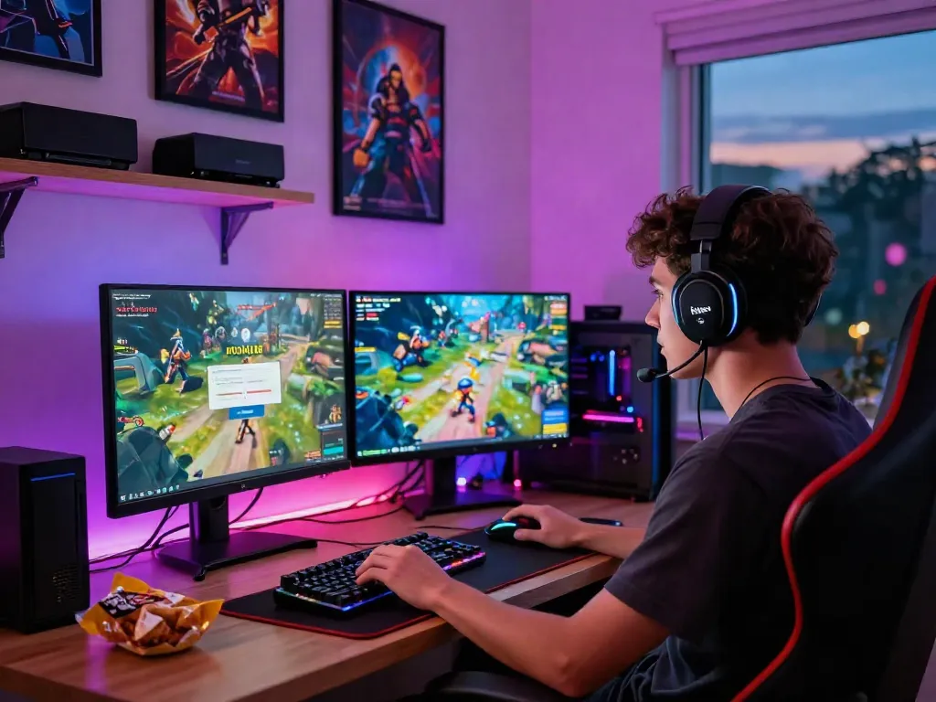 rokok88 login interface displayed on dual monitors in an engaging gaming room