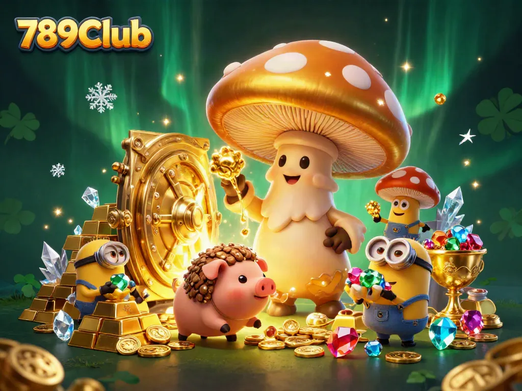 Experience the magic of 789Club with golden treasures and enchanting characters in this vibrant casino scene.
