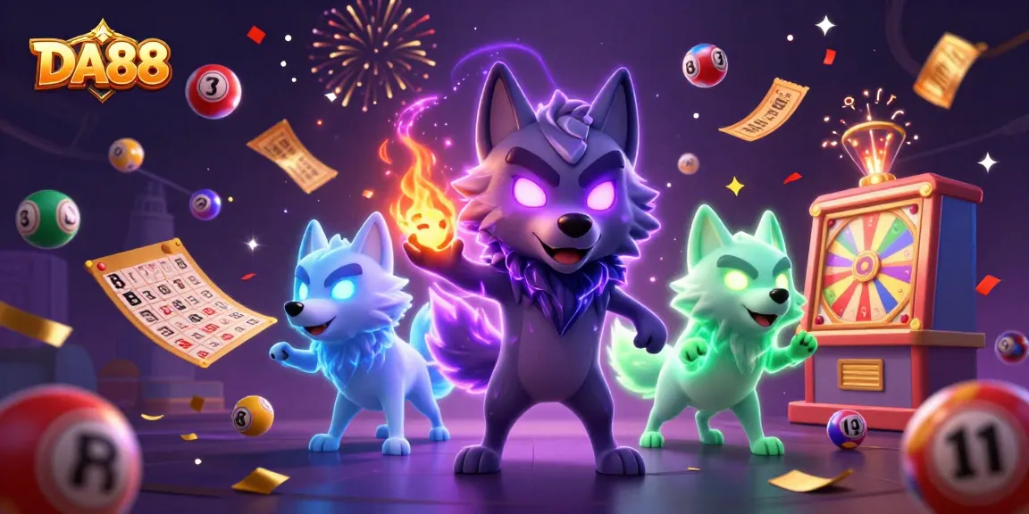 Engage with DA88 as you celebrate lottery wins amidst vibrant elements and ghostly companions.