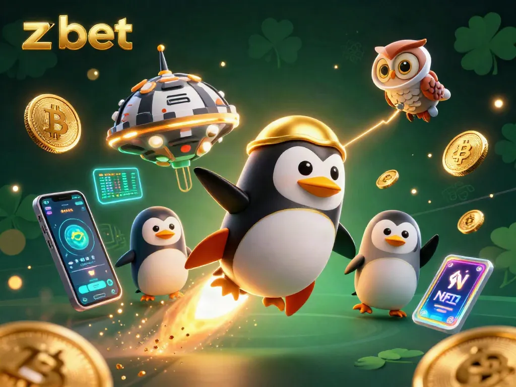 Betting on zbet while a golden penguin soars through a digital casino universe.