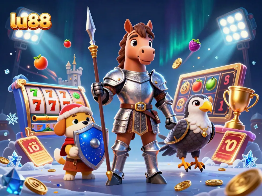 Play exciting slots and win at lu88 in this vibrant medieval-themed digital illustration.