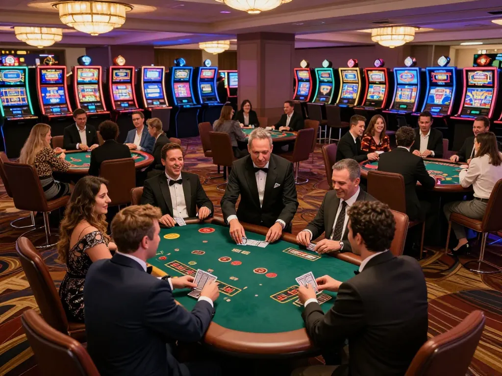 NET88 players enjoying an exciting blackjack game on a bustling casino floor