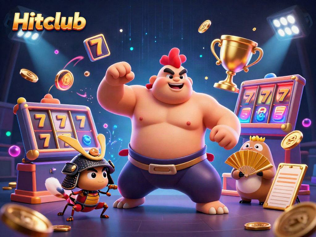 Experience the vibrant energy of Hitclub with dynamic slot elements and lively characters in a thrilling online gaming scene.