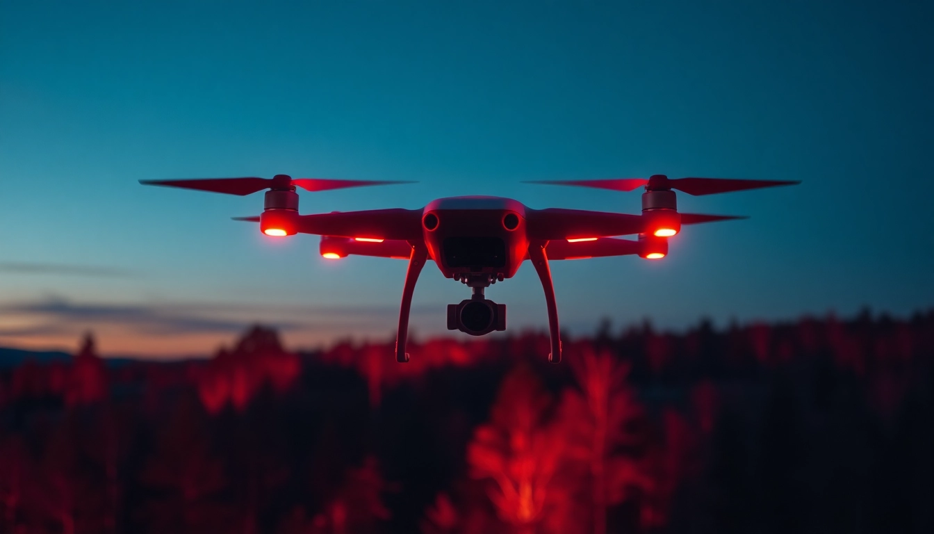 Osservare un paesaggio tramite un drone termico per rilevare calore.