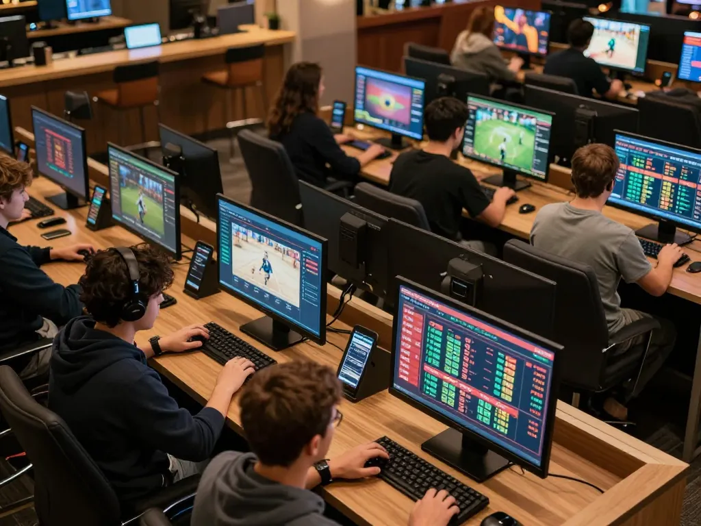 Engaged users analyzing soi keo nha cai in a modern sports betting online platform, showcasing dynamic gameplay.