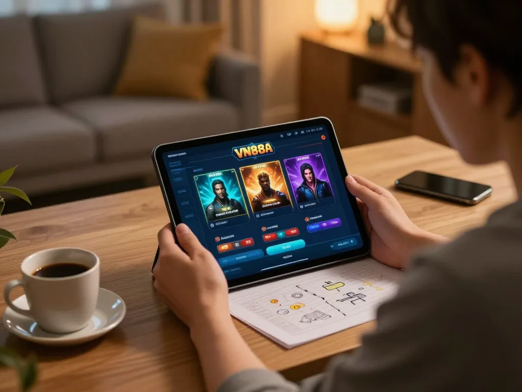 Person playing on the VN88A casino app, enjoying a lively online gaming experience.