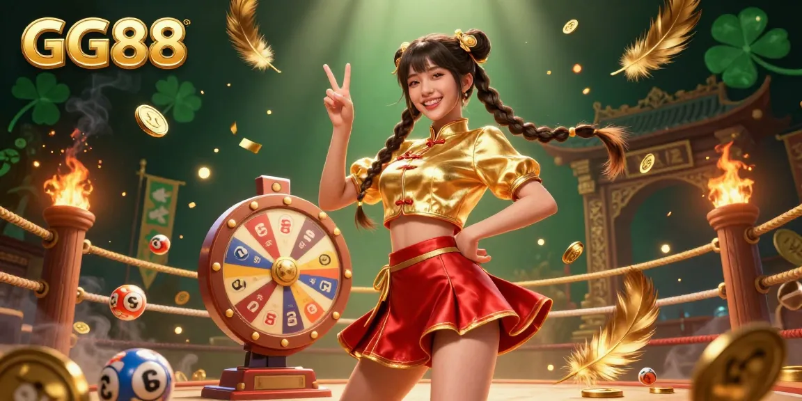 Engage with GG88 casino excitement featuring a vibrant Asian woman celebrating amidst joyful gaming symbols.