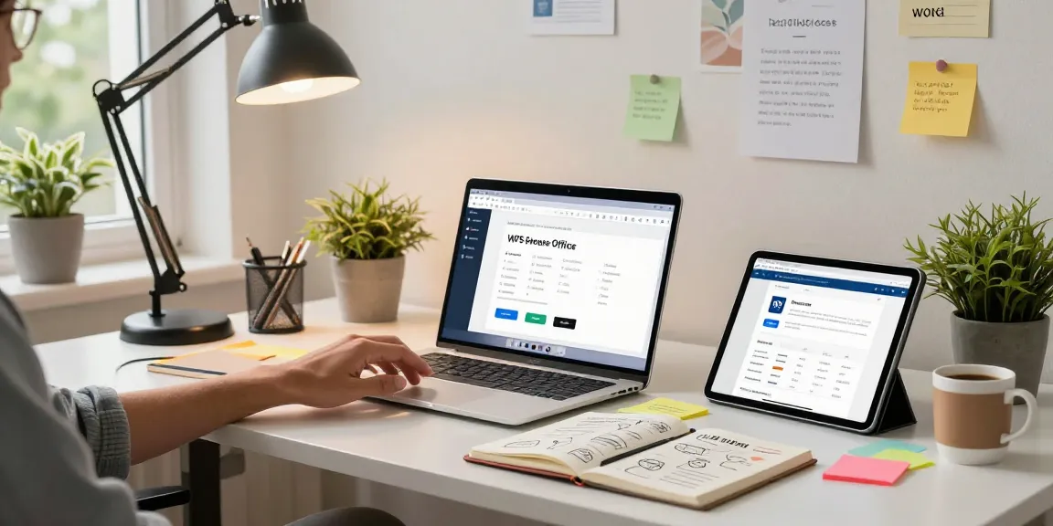 WPS Download on a sleek laptop in a vibrant digital workspace.