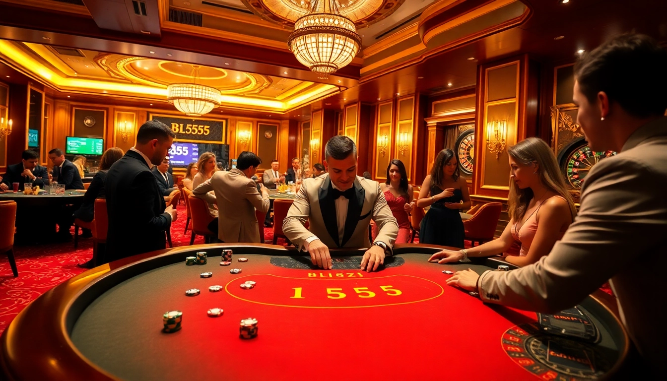 BL555 players engaging in a thrilling card game at a luxurious casino table.