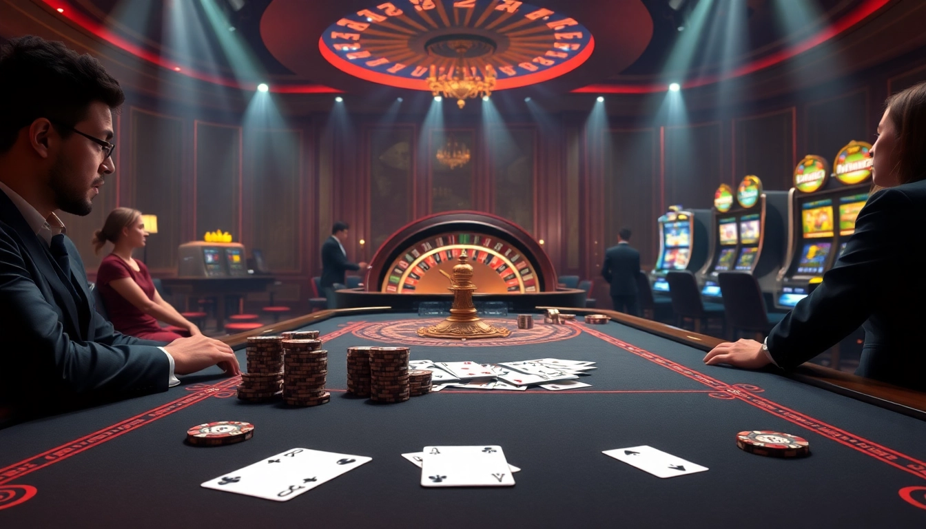 Excited players engage at a C168 casino table filled with poker chips and cards.