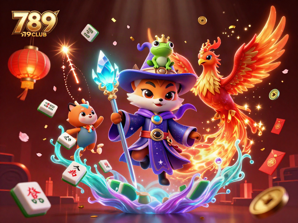 Experience thrilling gameplay with 789CLUB, featuring a mystical wizard fox, phoenix, and 3D gaming elements.
