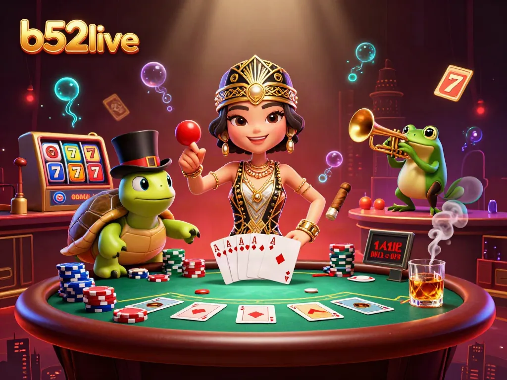b52live showcases an interactive casino scene with vibrant characters and dynamic elements for gamblers.
