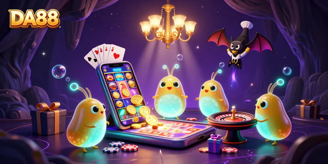 Spin exciting slot games with DA88 in a vibrant cave casino illuminated by glowworms.