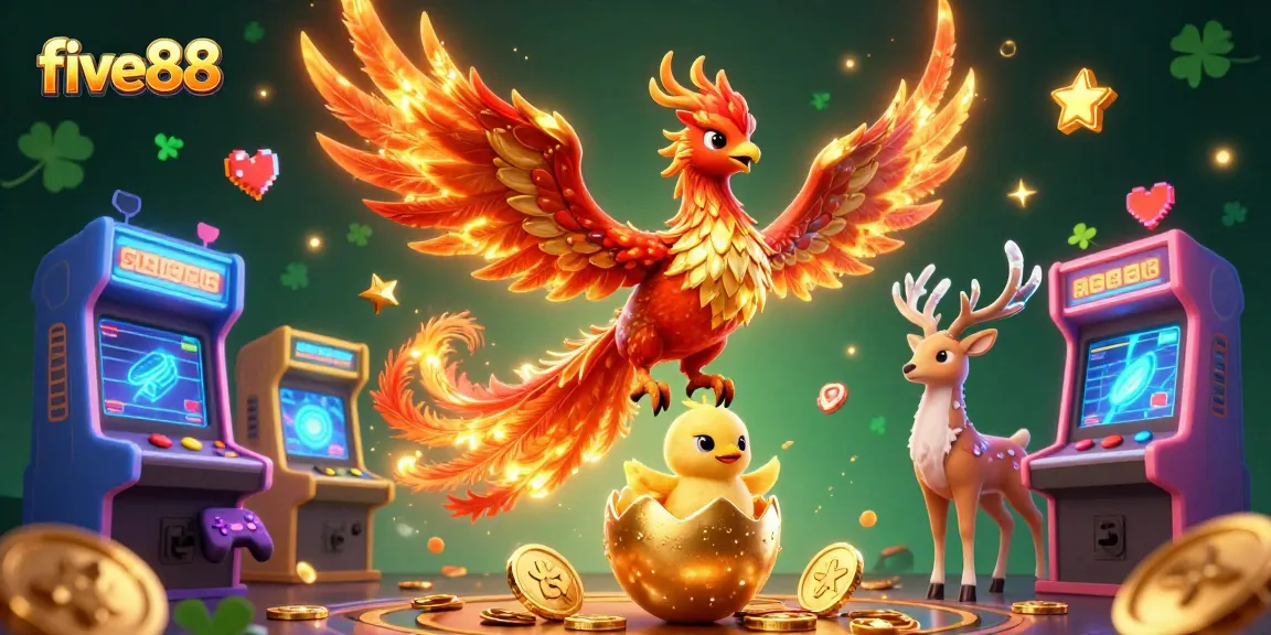 Experience the excitement with five88's vibrant casino-themed illustration showcasing engaging gaming elements.