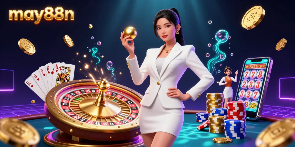 Engage in thrilling gameplay with may88n featuring vibrant casino elements and a confident player.