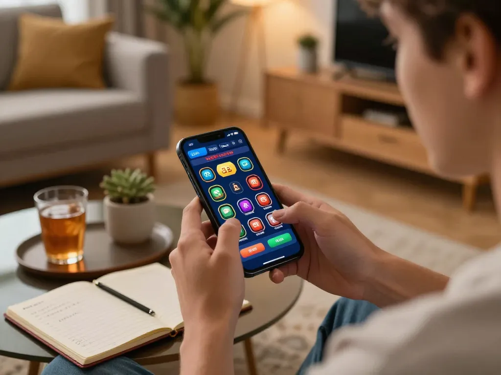 Engaging player using the trang chủ lc88 mobile app for casino gaming at home, demonstrating strategic betting