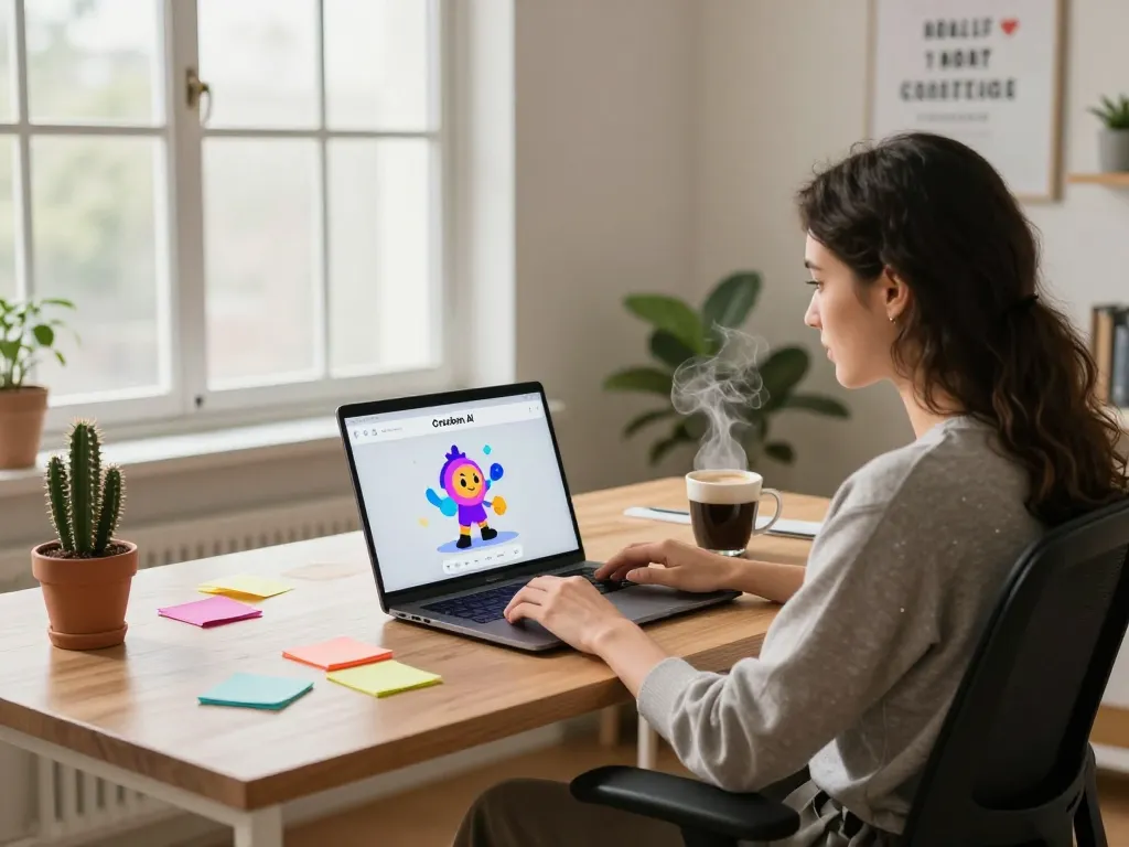 Engaging with Crushon AI in a modern workspace setting, showcasing interactive chat features.
