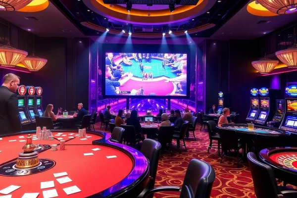 Experience đá gà trực tiếp hôm nay with an exciting casino scene showcasing intense livestream matches.