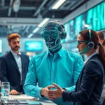 AI Employee assisting in a modern office space with diverse team members.
