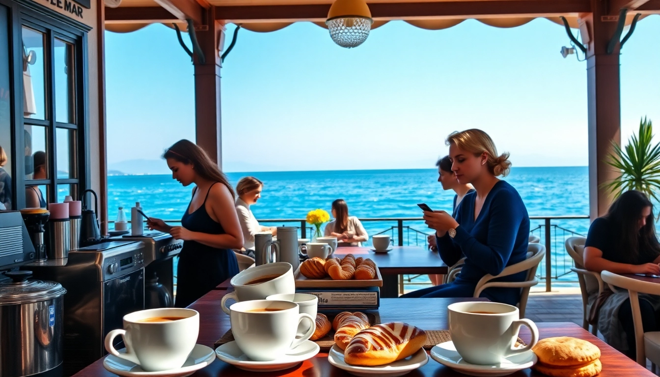 Kaffee genießen im Coffee Shop Verband Lloret de Mar mit Blick auf die Küste