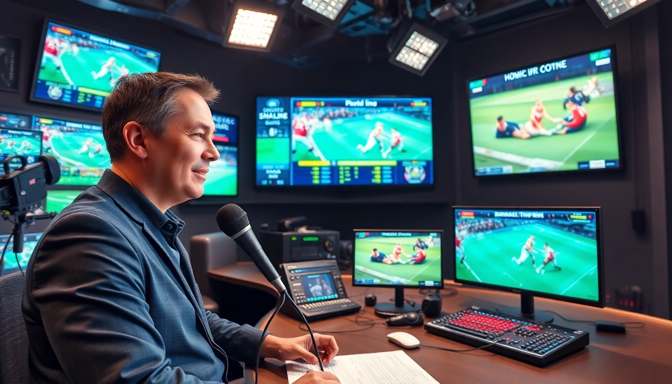 Engaging live sports broadcasting session showcasing excitement and professionalism in the studio.