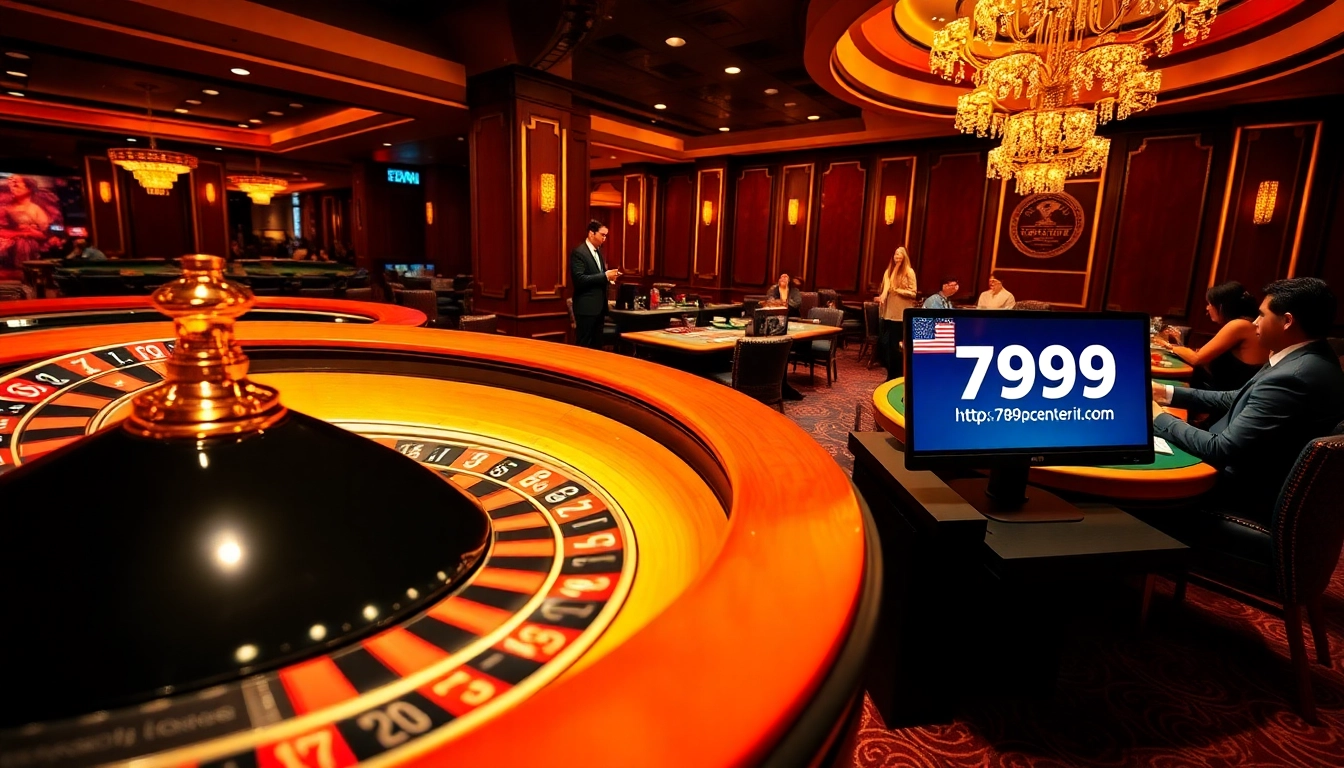 Exciting casino scene showcasing gamblers at tables, featuring https://789pcenter.it.com for dynamic online play.