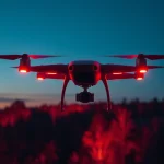 Osservare un paesaggio tramite un drone termico per rilevare calore.