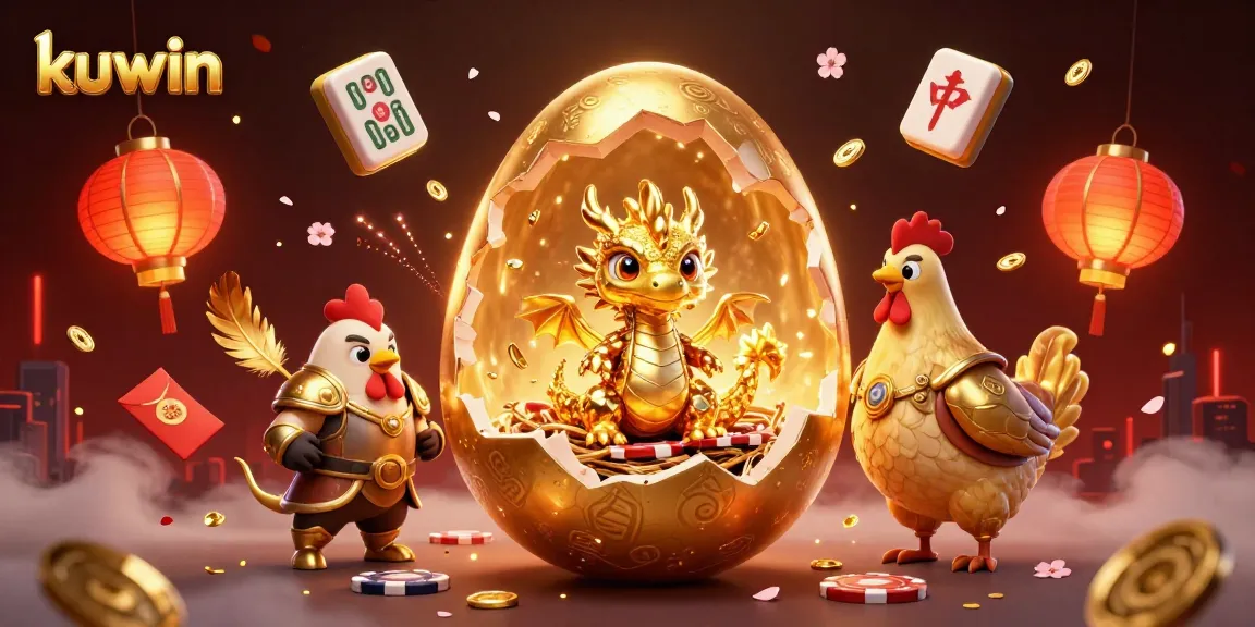 Experience the thrill of kuwin casino with a golden dragon and poker chips surrounded by vibrant symbols.