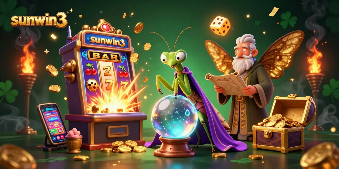 Experience thrilling casino action with sunwin3's jackpot explosion and game magic in this vibrant 3D illustration.