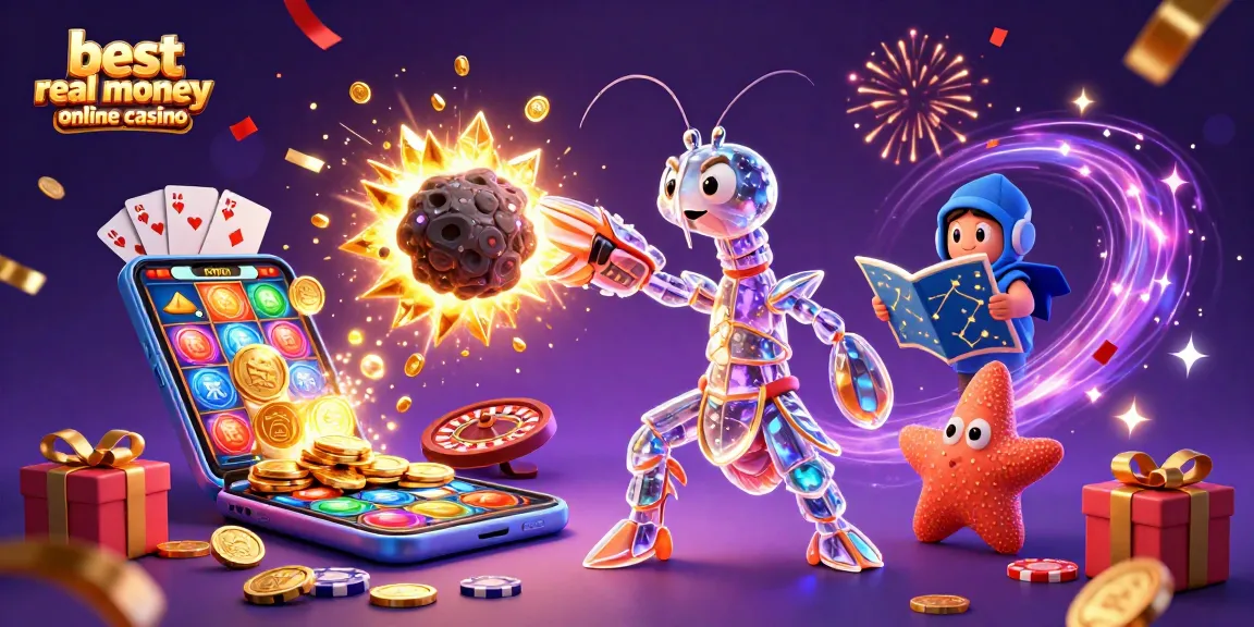 Experience the excitement of the best real money online casino with vibrant characters, gold coins, and dynamic game elements.