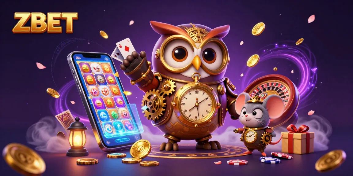 ZBET engages with an enchanting steampunk scene featuring an owl and mouse in a futuristic casino