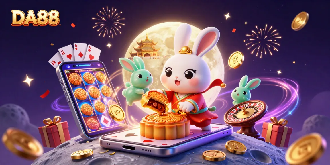 Experience the excitement at DA88 with vibrant casino elements and a magical moon celebration.